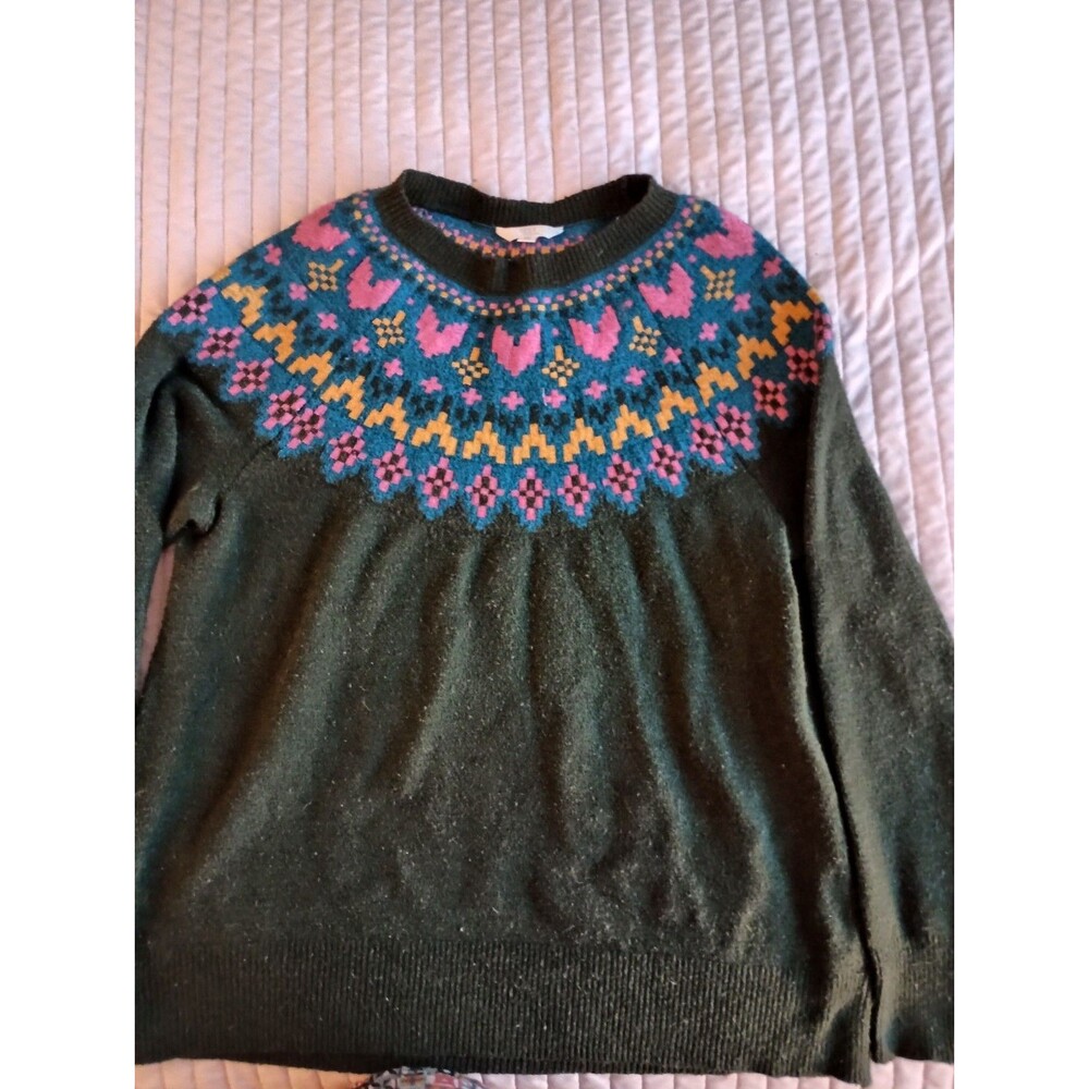 Time and Tru Sweater Womens XXL Winter White Combo Fair Isle Crewneck Pullover